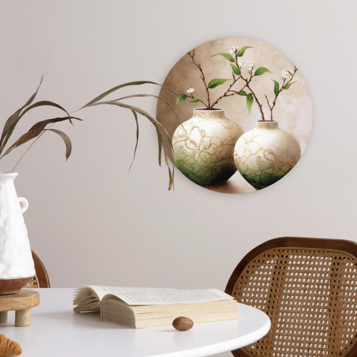 WANDBILD Blumen - Vase - Weiß - Botanisch - Beige 30x30 cm - Ecru, Kunststoff (30/30cm) - MuchoWow