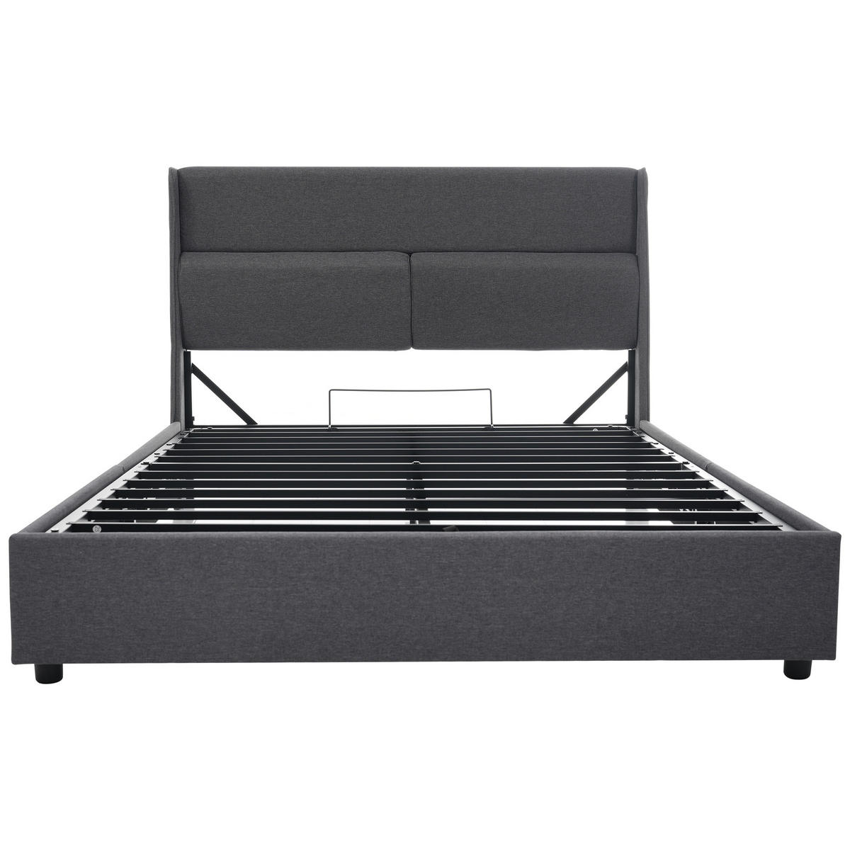 POLSTERBETT 140/200 cm Grau mit Verstellbaren Kopfstützen und Stauraum - Grau, Textil (140/200cm) - OKWISH