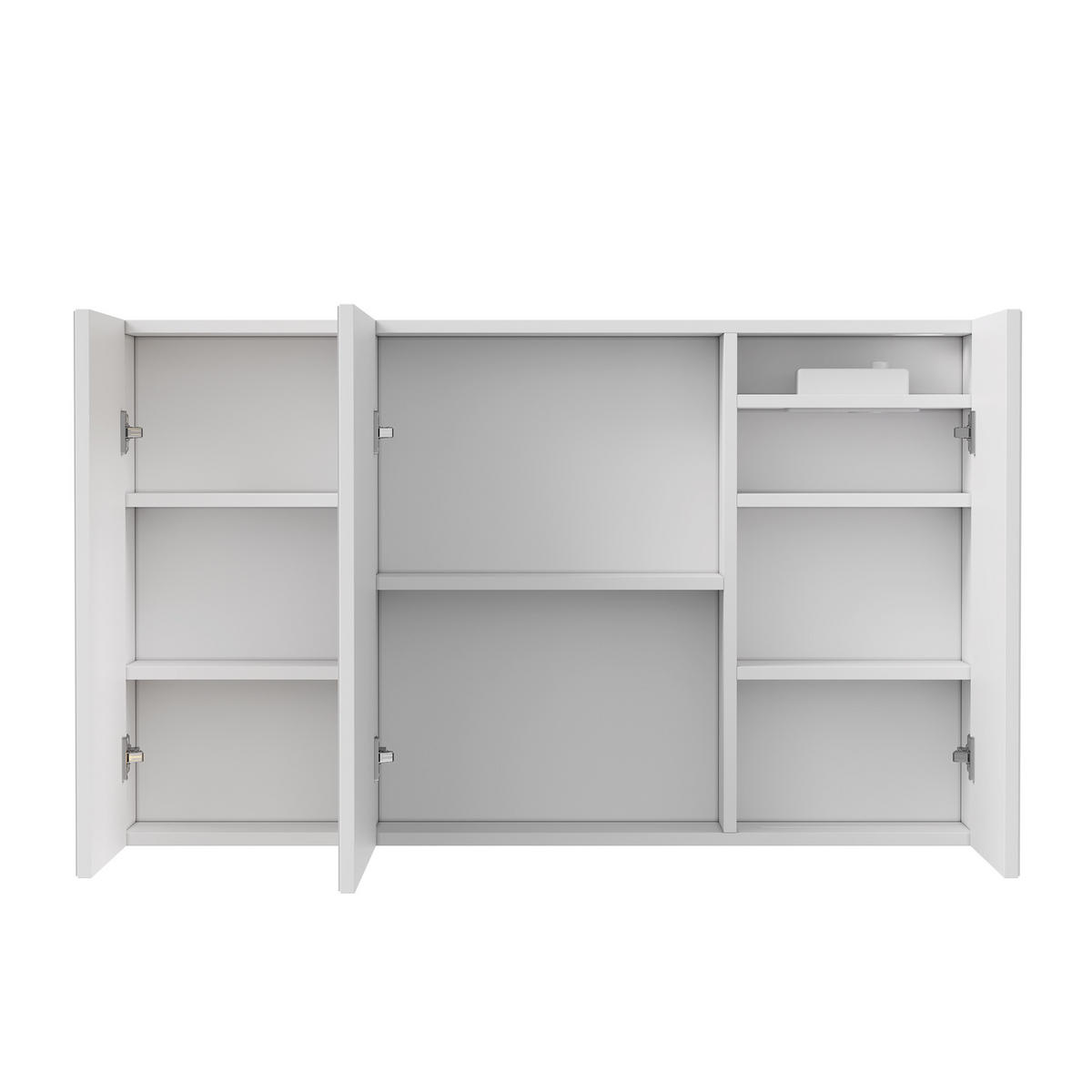 SPIEGELSCHRANK 100/60/13.5 cm, dreitürig asymmetrisch, LED & EU-Steckdose, Weiß - Weiß, Glas/Holz (100/60/13.5cm) - BRILVERDE