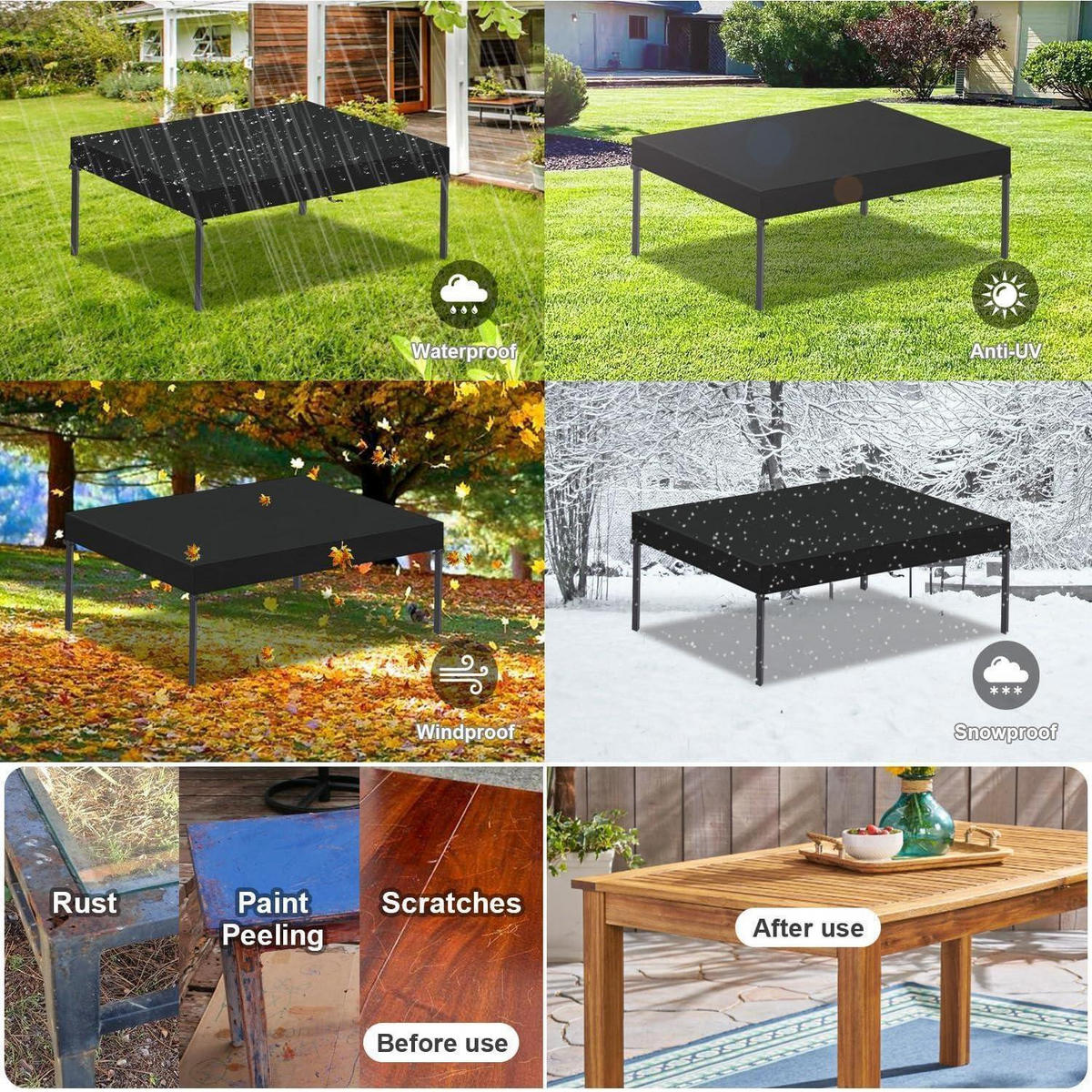 ABDECKHAUBE Gartentisch rechteckig 180 x 100 x 15 cm - Schwarz, Kunststoff (100/15/180cm)
