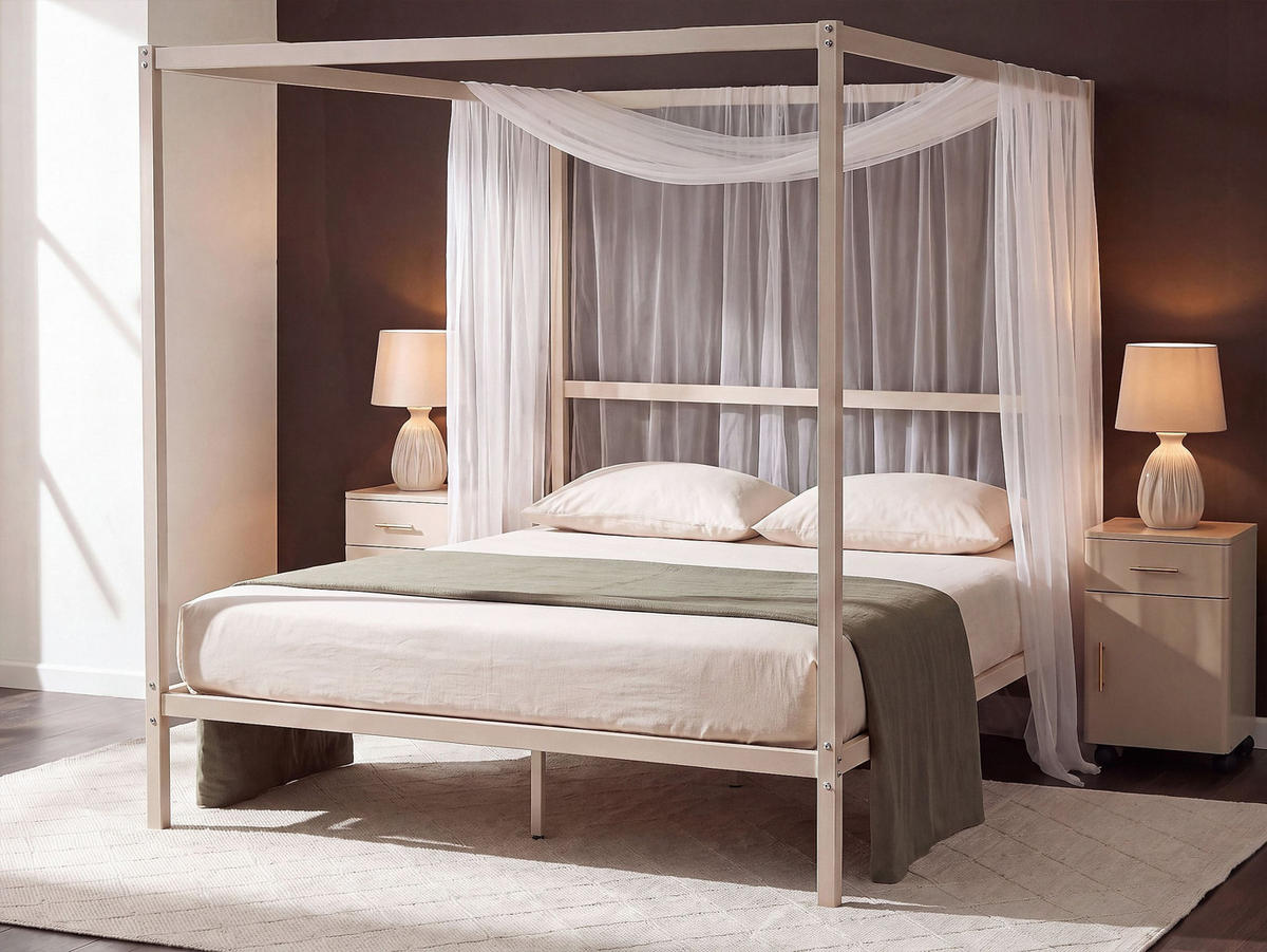 HIMMELBETT Metall 140/200 cm Hellbeige Lestards - Beige, Metall (140/200cm) - Beliani