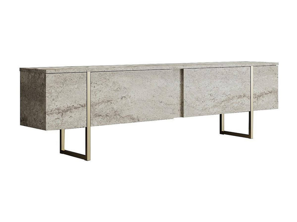 TV-MÖBEL mit 2 Türen - Travertin-Optik - Beige & Goldfarben - ZIRELDA - Beige, Holz (180/50/30cm) - Vente-Unique