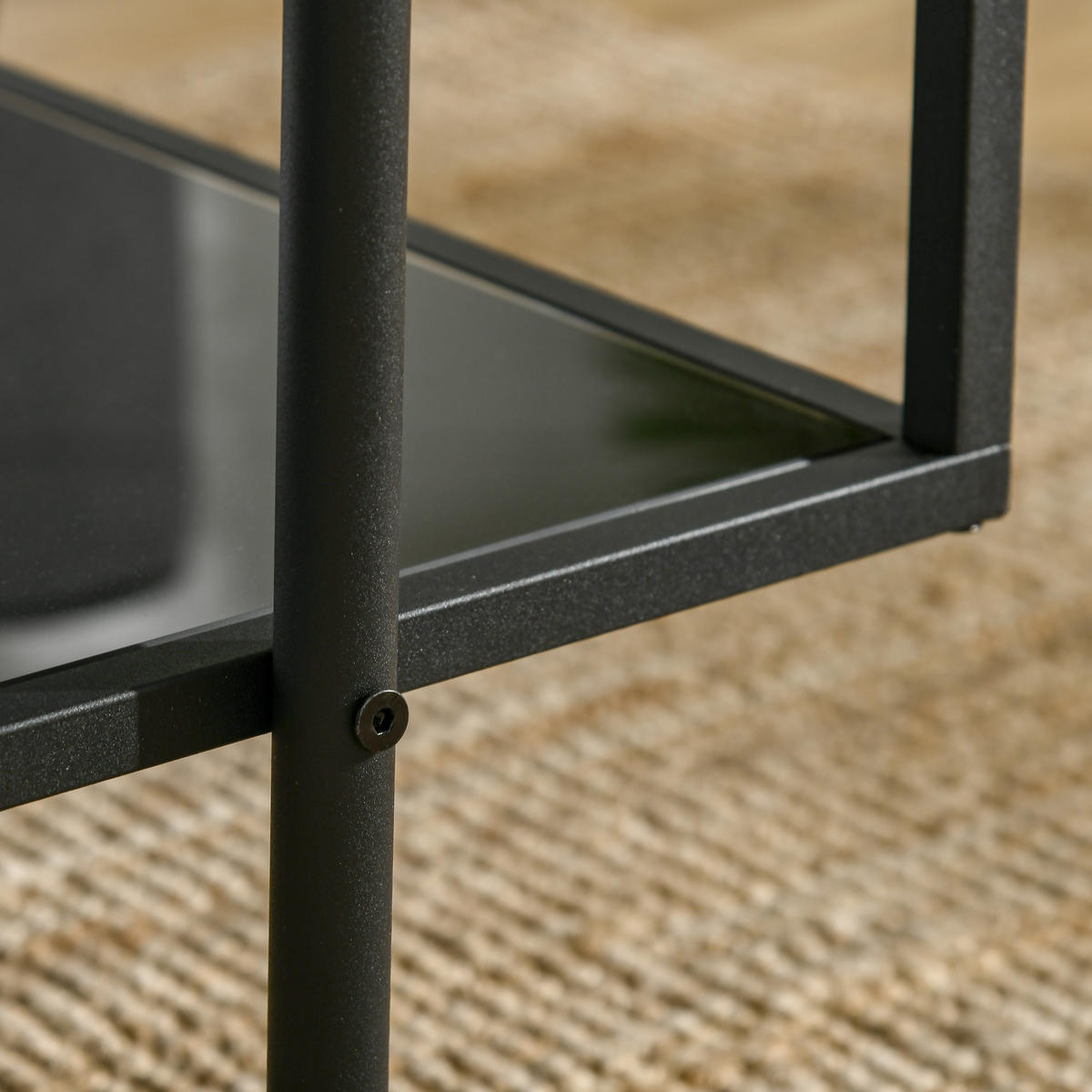 COUCHTISCH mit Ablage, verstellbare Füße, 100 x 55 x 45,5 cm - Schwarz, Glas (100/55/45.5cm) - HOMCOM