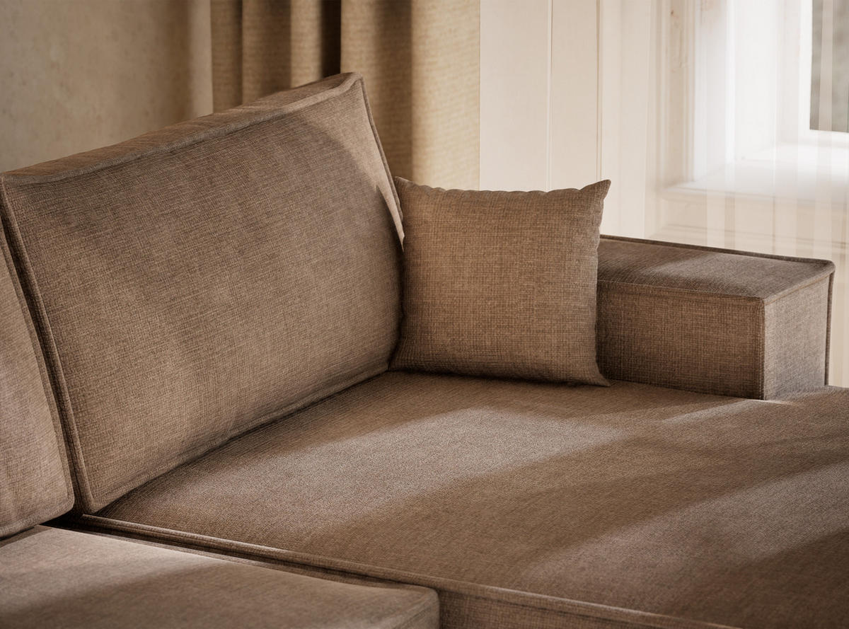 WOHNLANDSCHAFT Kyoto Grau braun Chenille-Stoff - Graubraun/Schwarz, Holz/Holzwerkstoff (398/70/148cm) - Maison de Reve
