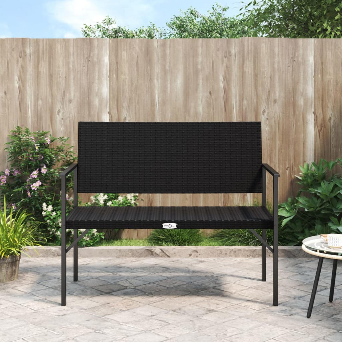 GARTENBANK 2-Sitzer Schwarz Poly Rattan - Schwarz, Kunststoff (109/88/62cm) - furnicato