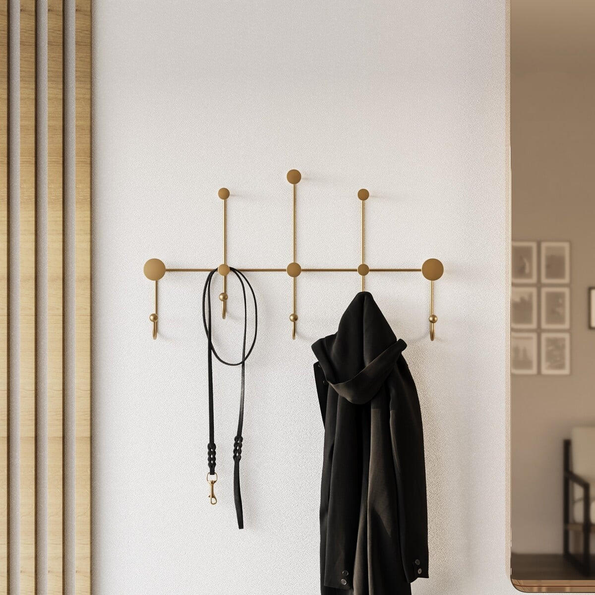 WANDGARDEROBE mit 8 Haken aus goldfarbenem Metall 80/10/45 cm - Goldfarben, Metall (10/45/10cm) - Calicosy