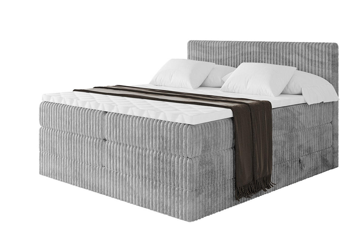 BOXSPRINGBETT mit Matratze H3|H4 und Lattenrost - TOLO KING 180x200 Cord - Hellgrau - Hellgrau, Holzwerkstoff (180/200cm) - ALTDECOR