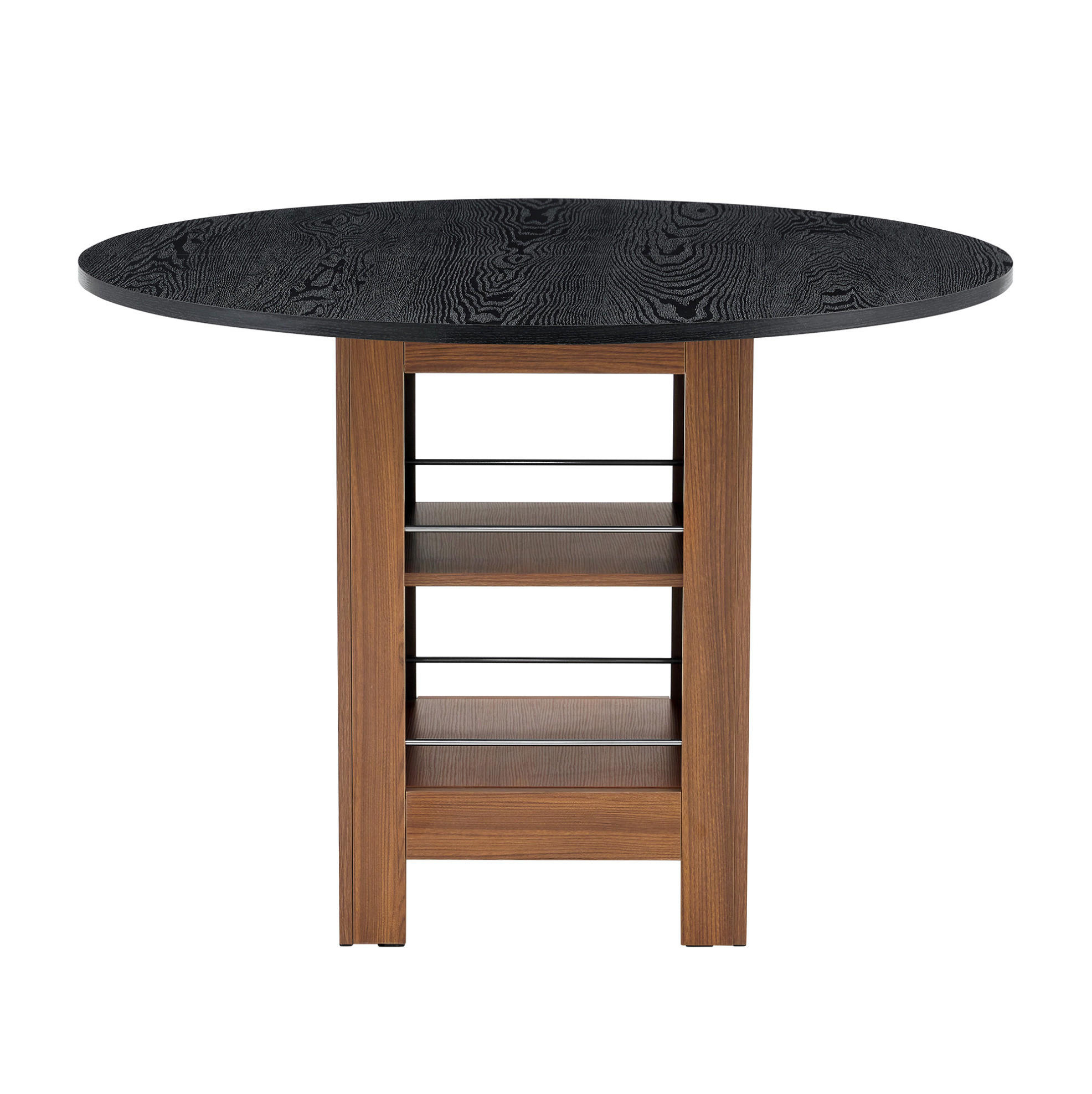 STÔL jedálenský okrúhly, 100 cm čierna/walnut, MDF s úložným priestorom - čierna, kompozitné drevo (100/100/76cm) - BEAOK