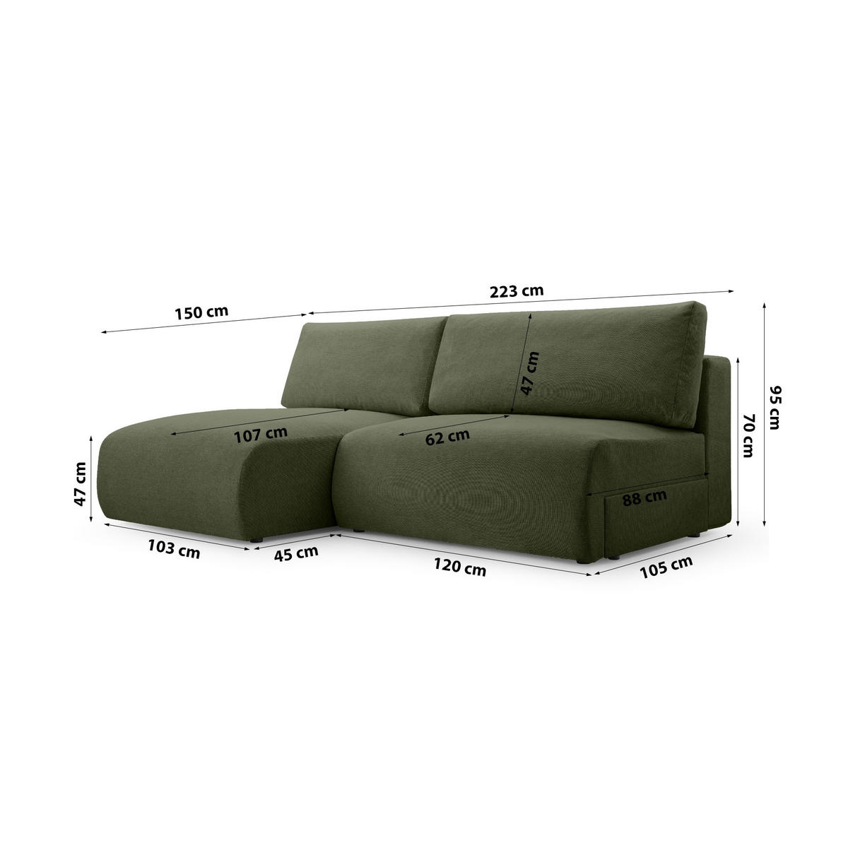 ECKSOFA mit Schlaffunktion Greste, Dunkelgrün - Dunkelgrün, Textil (150/223cm) - Meblito