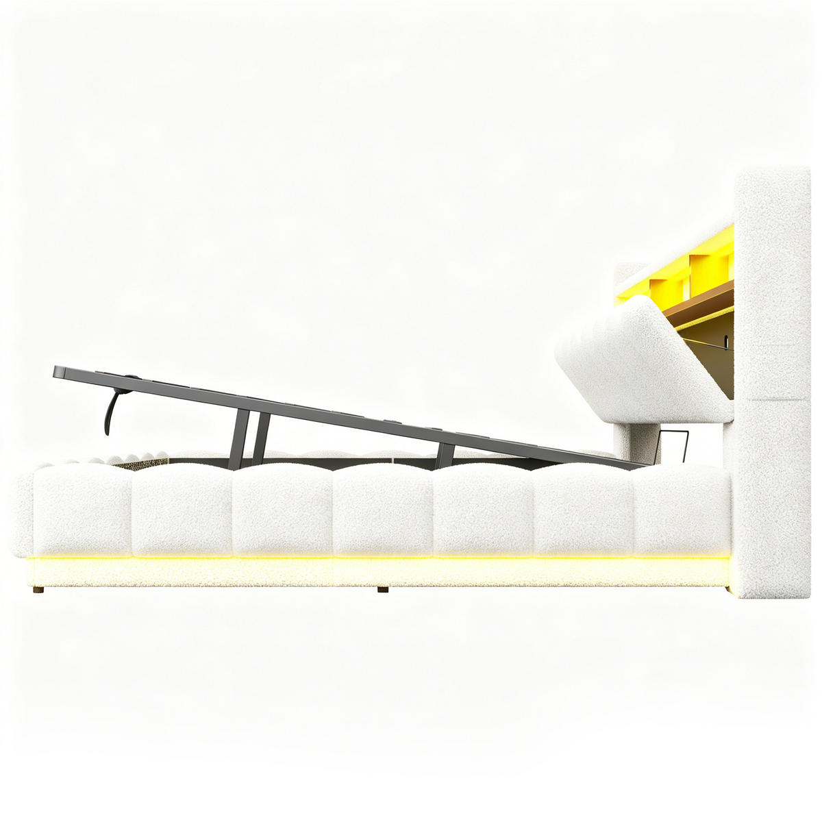 POLSTERBETT 180/200 cm in Weiß mit Bettkasten, LED, USB und Steckdose aus Boucle - Weiß, Textil/Metall (180/200cm) - STILVORA