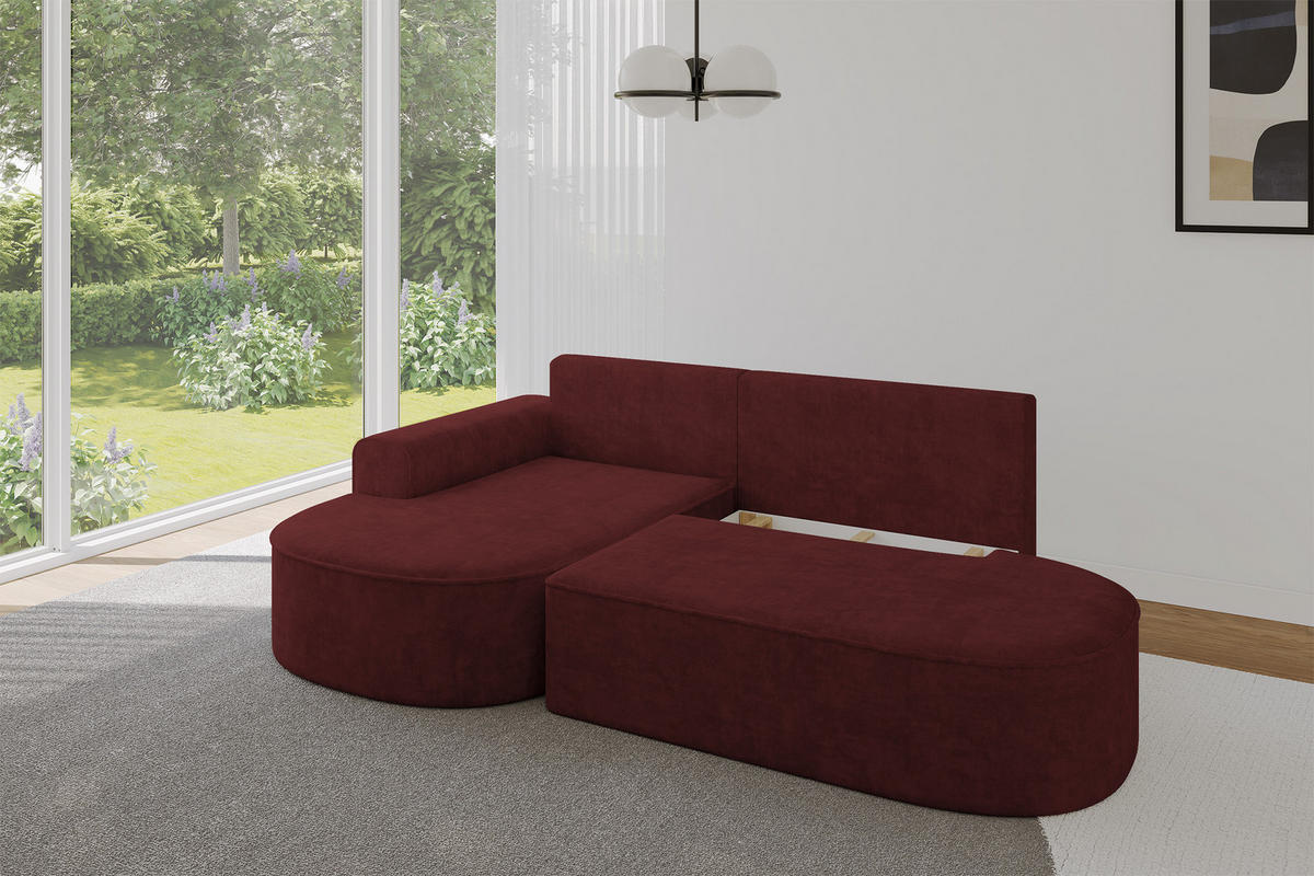 ECKSOFA mit Schlaffunktion und Bettkasten Ottomane Links MARI-L1-S - 283x167x85 cm Bordeauxrot Velours - Bordeaux/Schwarz, Holzwerkstoff/Kunststoff (283/167cm) - ALTDECOR