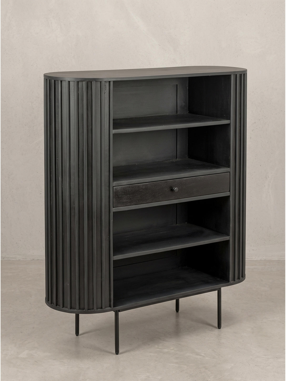 BÜCHERREGAL MELA, Mango Massivholz, mit Stauraum, Schwarz, 105 x 40 x 122 cm - Schwarz, Holz/Metall (105/122/40cm) - KADIMA DESIGN