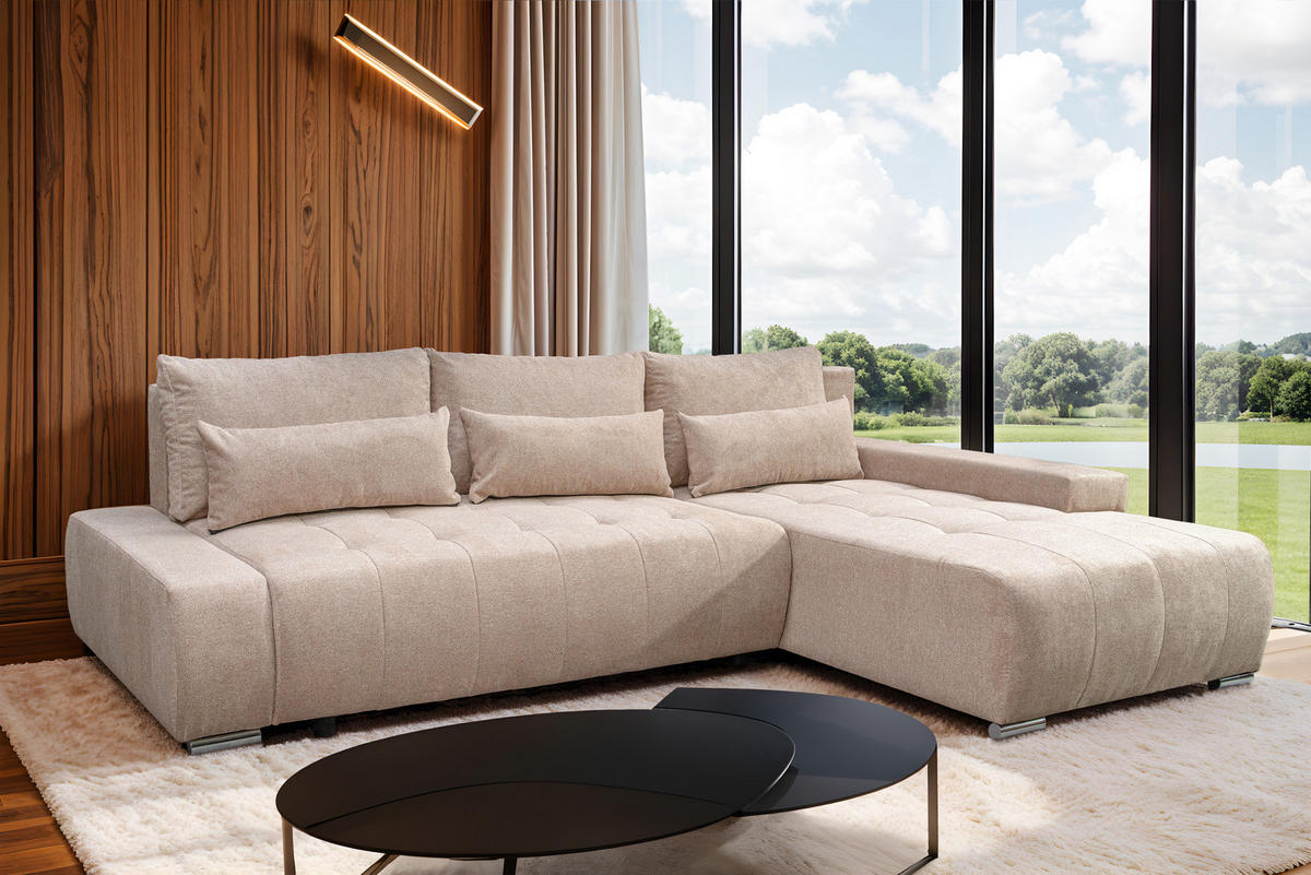 ECKSOFA Bloom mit Bettkasten und Schlaffunktion L-Form - Beige, Textil (267/185cm)