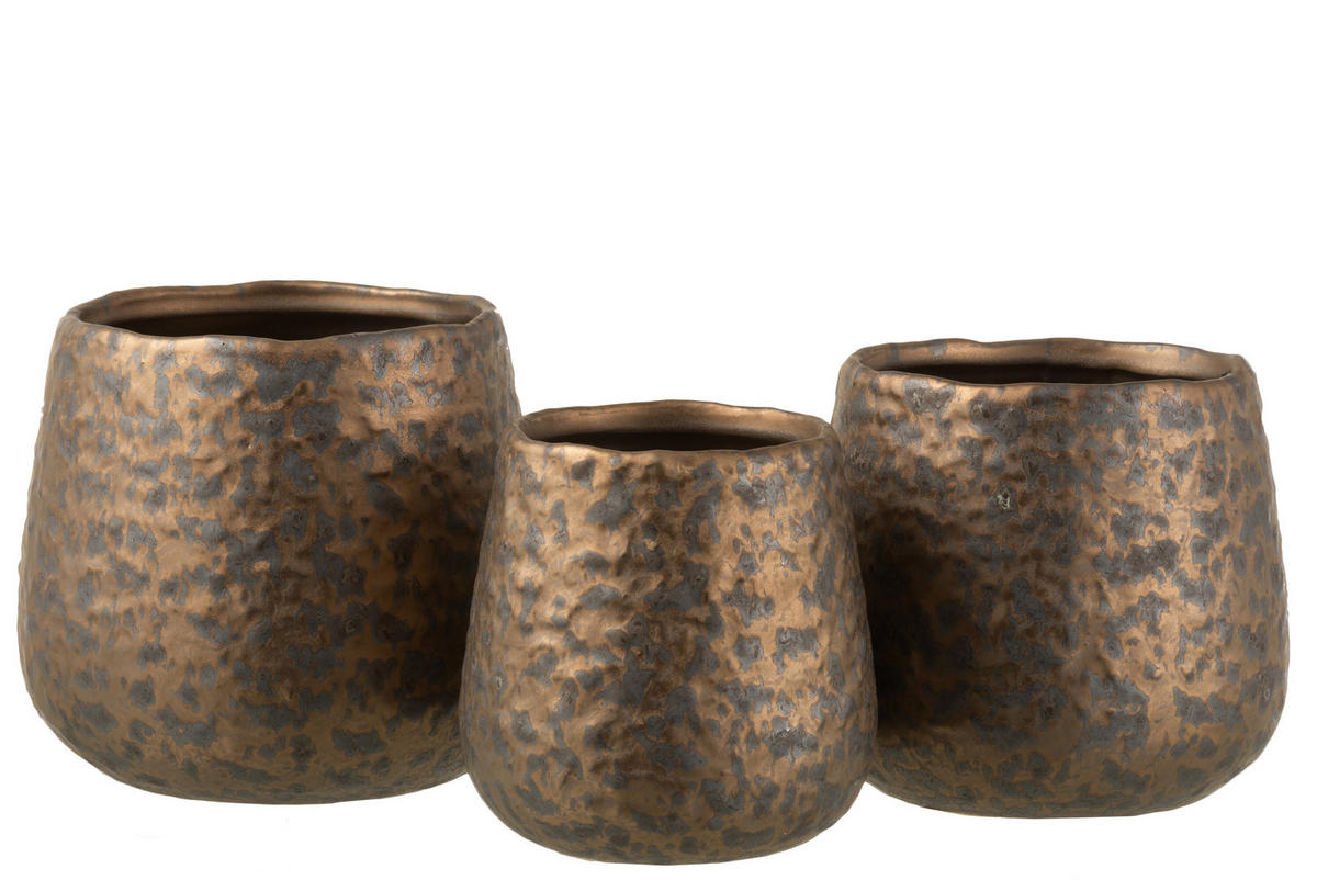 BLUMENTOPF GEFLECKT - Töpferei - Kupfer - L - Ø 16 cm - Kupferfarben, Keramik (16/14cm) - J-Line