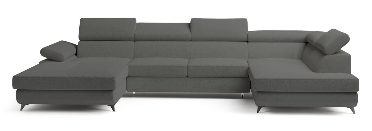 WOHNLANDSCHAFT RUBANO R-S Grau Boucle-Stoff mit Schlaffunktion - Grau, Holz (339/89/190cm) - MASSENO