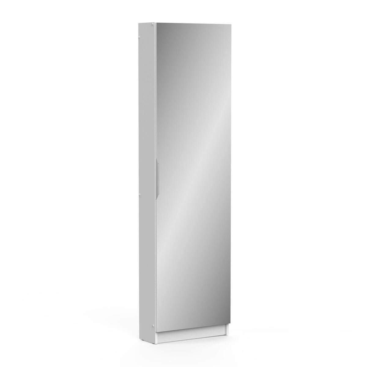 SCHUHSCHRANK 1 Tür Spiegel L50 cm - Zapatero - Weiß, Holzwerkstoff (20/180.5/52.9cm) - Calicosy