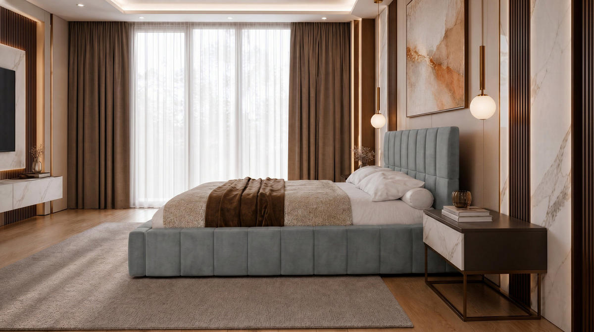 POLSTERBETT 180x200 cm, Alma, Doppelbett mit Bettkasten, Lattenrost aus Holz, Velourstoff, Grau - Grau, Holz/Textil (180/200cm) - Marpur