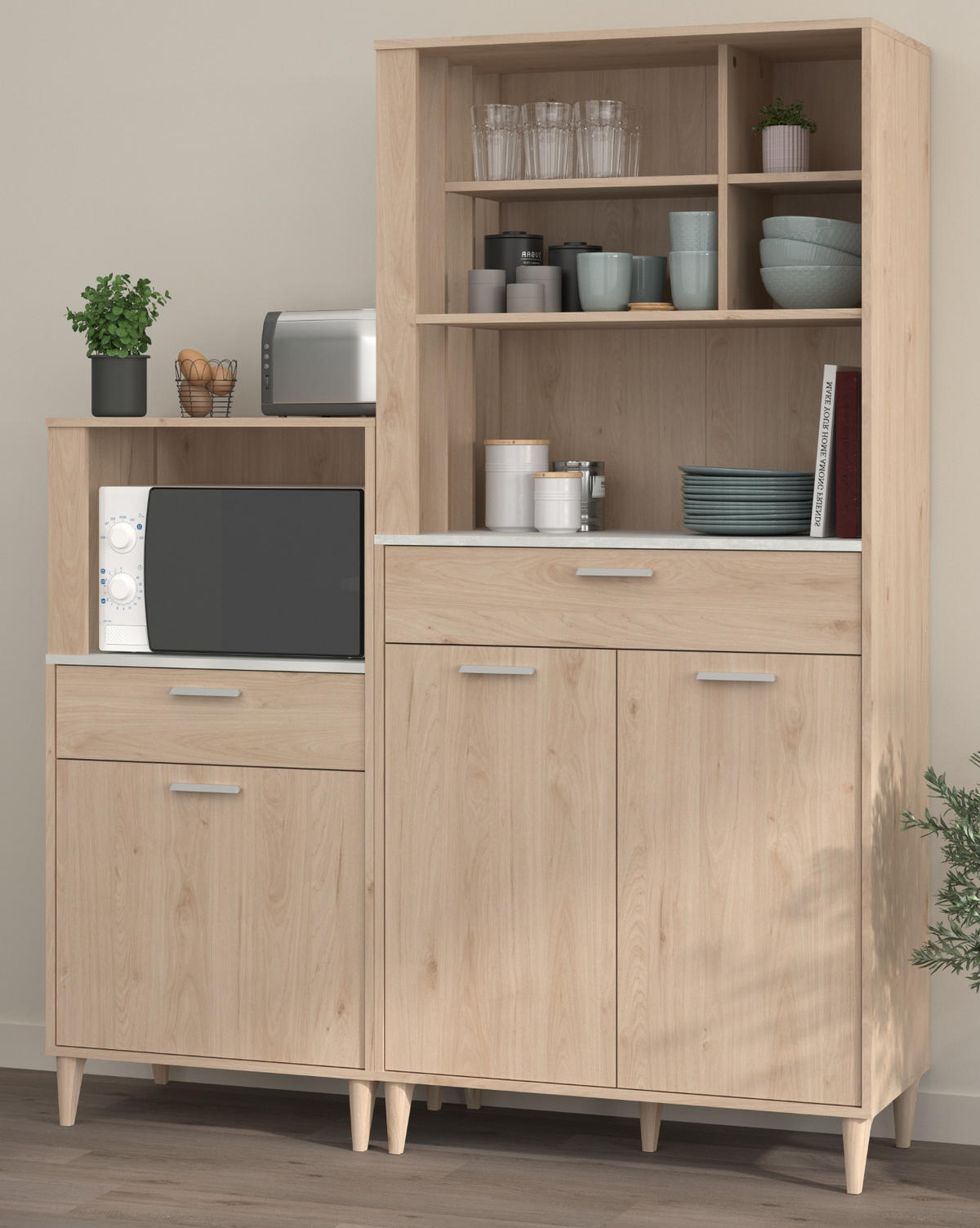 BUFFET Set 2-tlg. Eiche grau, mit Buffetschrank und Küchenschrank - Eichefarben/Grau, Holzwerkstoff (145/185/41cm) - Parisot Meuble