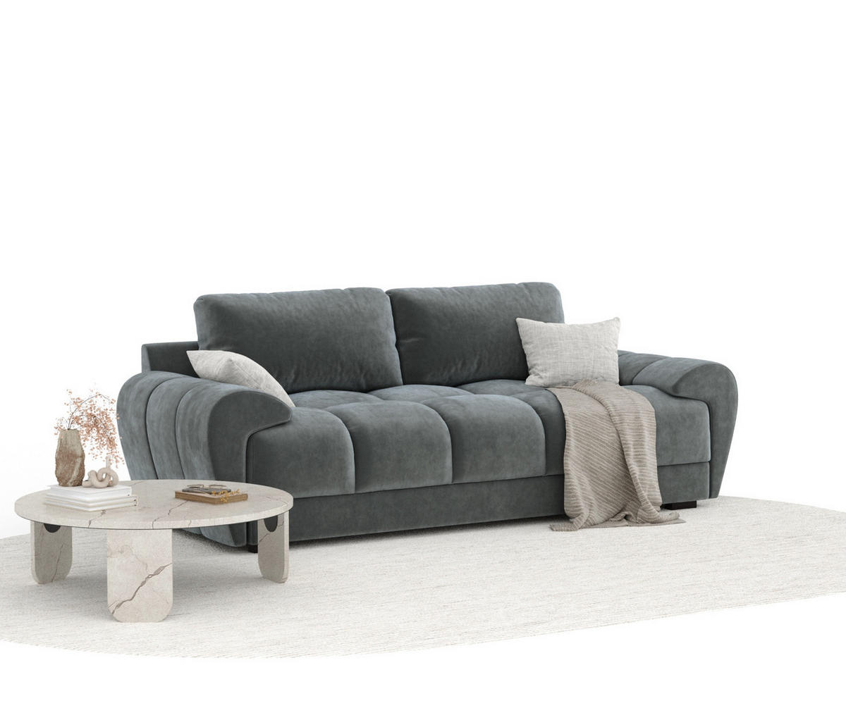 3-SITZER SOFA Peebles Dunkelgrau Samtstoff - Schwarz/Grau, Holz/Holzwerkstoff (244/90/101cm) - Maison de Reve