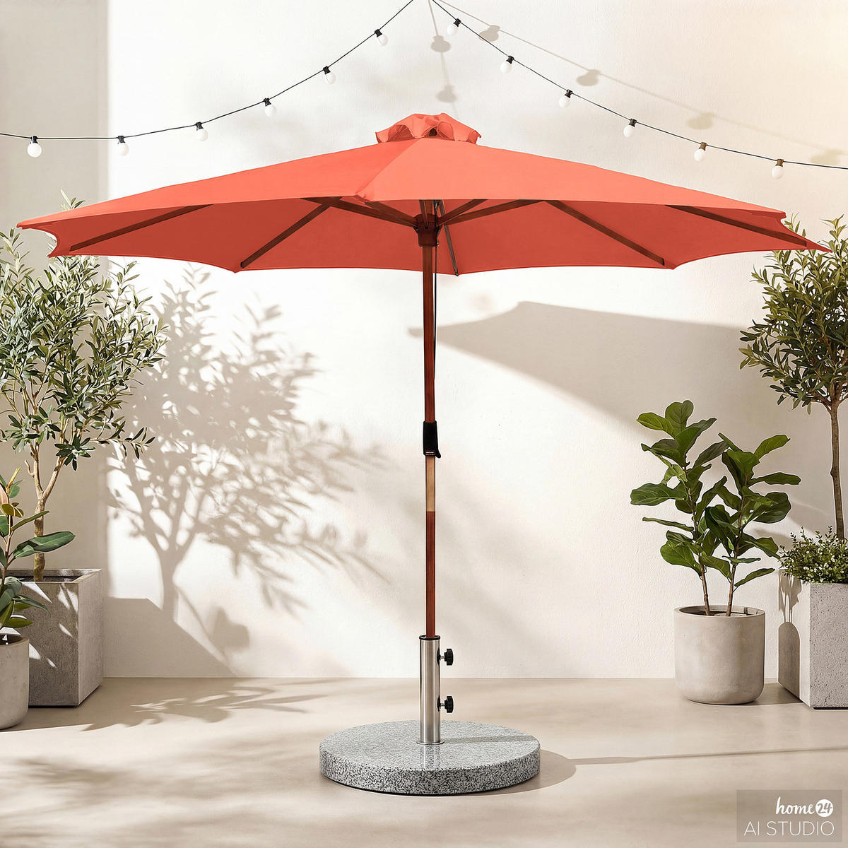 SONNENSCHIRM - Grau - Terracotta, Holz/Textil (300/300cm) - home24