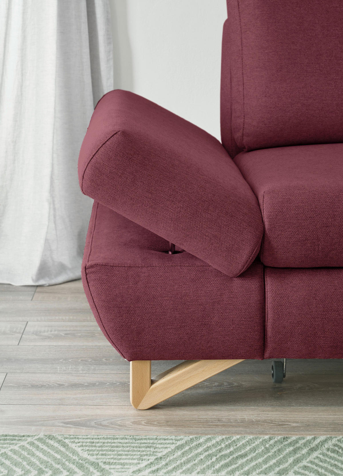 ECKSOFA bordeaux Velours, Sofa mit Bettfunktion und Stauraum 284 cm - Bordeaux, Holz/Textil (284/166cm) - Furn.Design