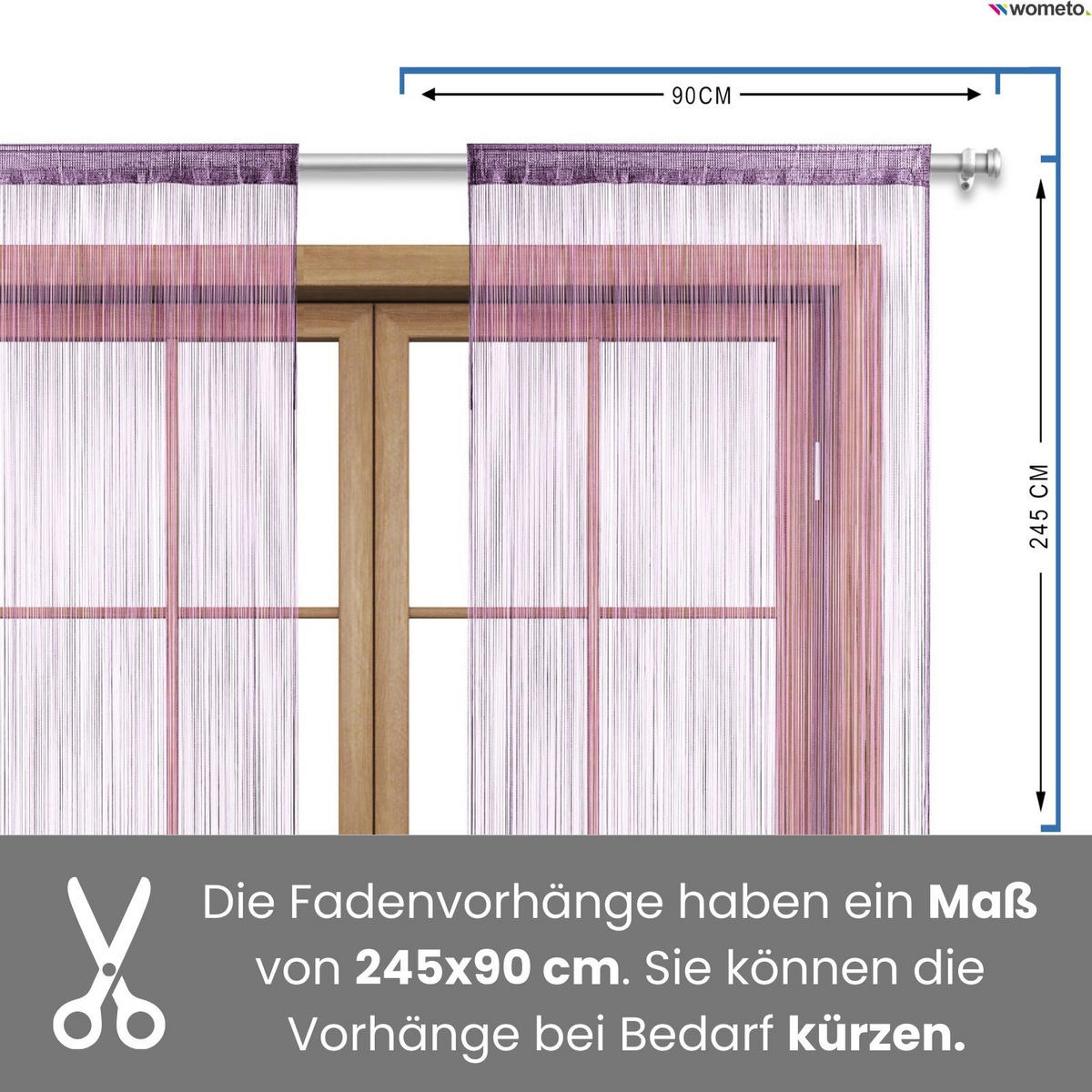 FADENVORHANG lila 245/90 cm Stangendurchzug kürzbar - Lila, Textil (90/245/1cm) - wometo