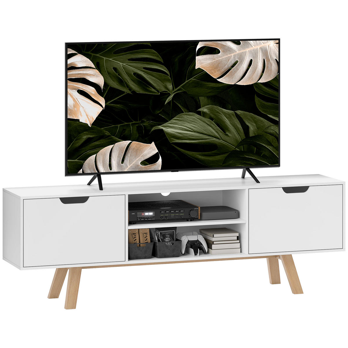 TV-SCHRANK, Fernsehtisch für Fernseher bis zu 65 Zoll, 150 x 39 x 50 cm Weiß - Weiß, Holzwerkstoff (150/50/39cm) - HOMCOM