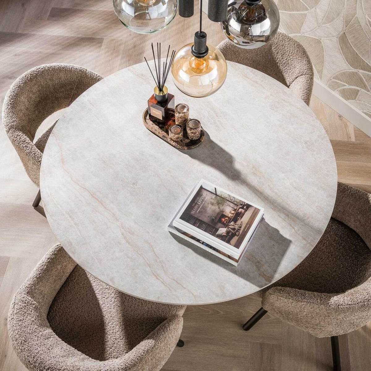 ESSTISCH CERAMO CENTRO Runder Premium-Tisch mit 3D-Keramikplatte & Rillen-Säule Dunkelbraun, Ø 120 cm - Dunkelbraun, Keramik (120/120/77cm) - alesvelt