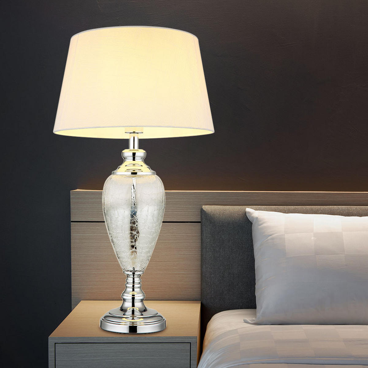 LED TISCHLEUCHTE Altmessing Chrom - Weiß, Glas (38/38/66cm) - Globo Lighting