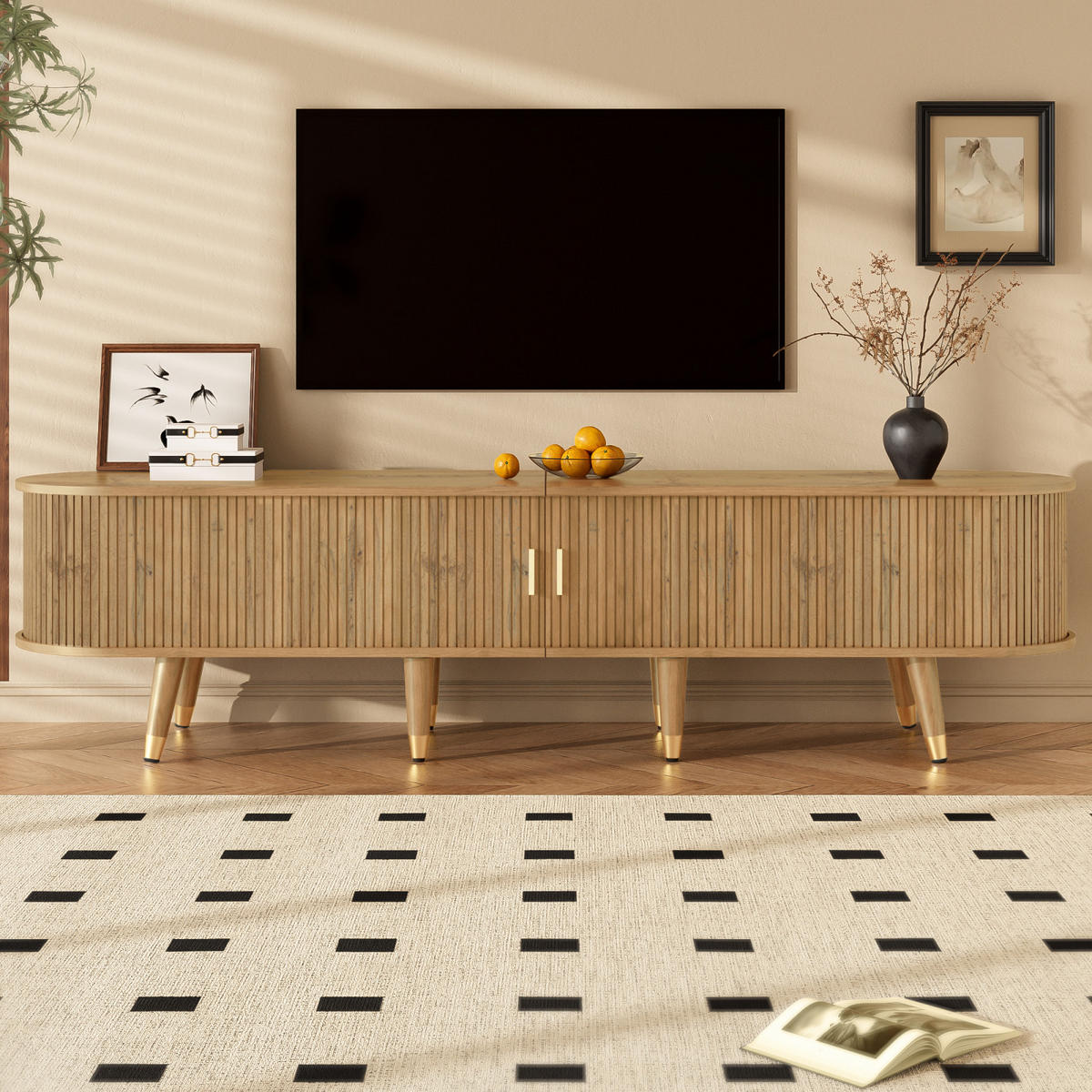 TV-LOWBOARD mit Schiebetüren und Schubladen, moderner TV-Schrank Wohnzimmer - Schwarz, Holz (120/63/30cm) - PARAFTA HOME