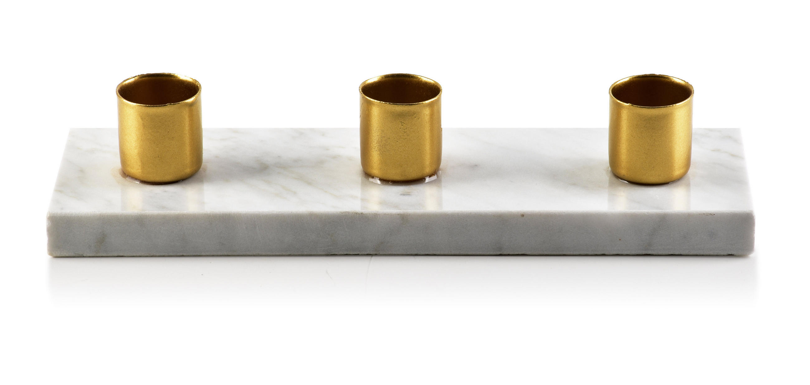SVIETNIK na 3 sviece Cedric Marble, konglomerát, biela, 20x6,5x4 cm - biela/zlatá, kov/kameň (7/4.5/20.5cm) - Mondex