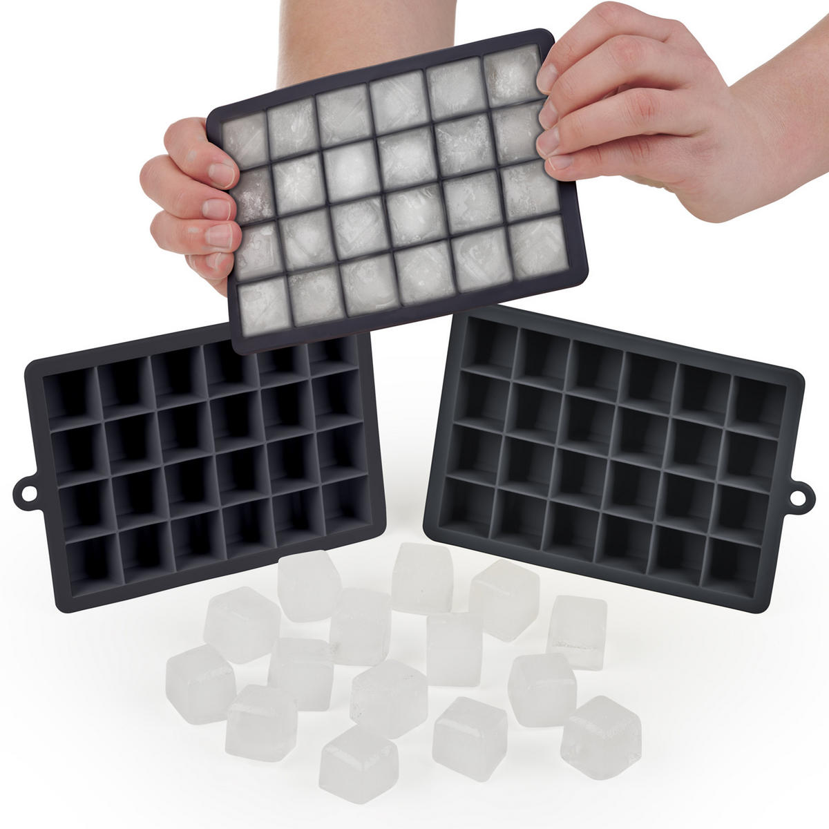 EISWÜRFELFORM Silikon, BPA-Frei, 2x24, Schwarz - Schwarz, Kunststoff (16.5/2.6/11cm) - Blumtal