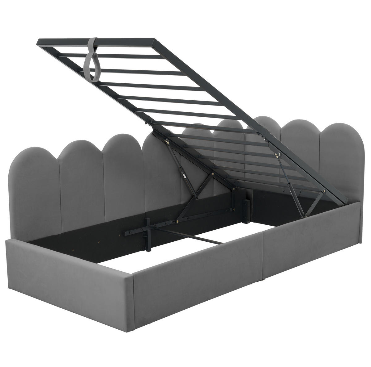 TAGESBETT mit Stauraum 90x190 cm Samt Grau - Grau, Metall (90/190cm) - Beauniv