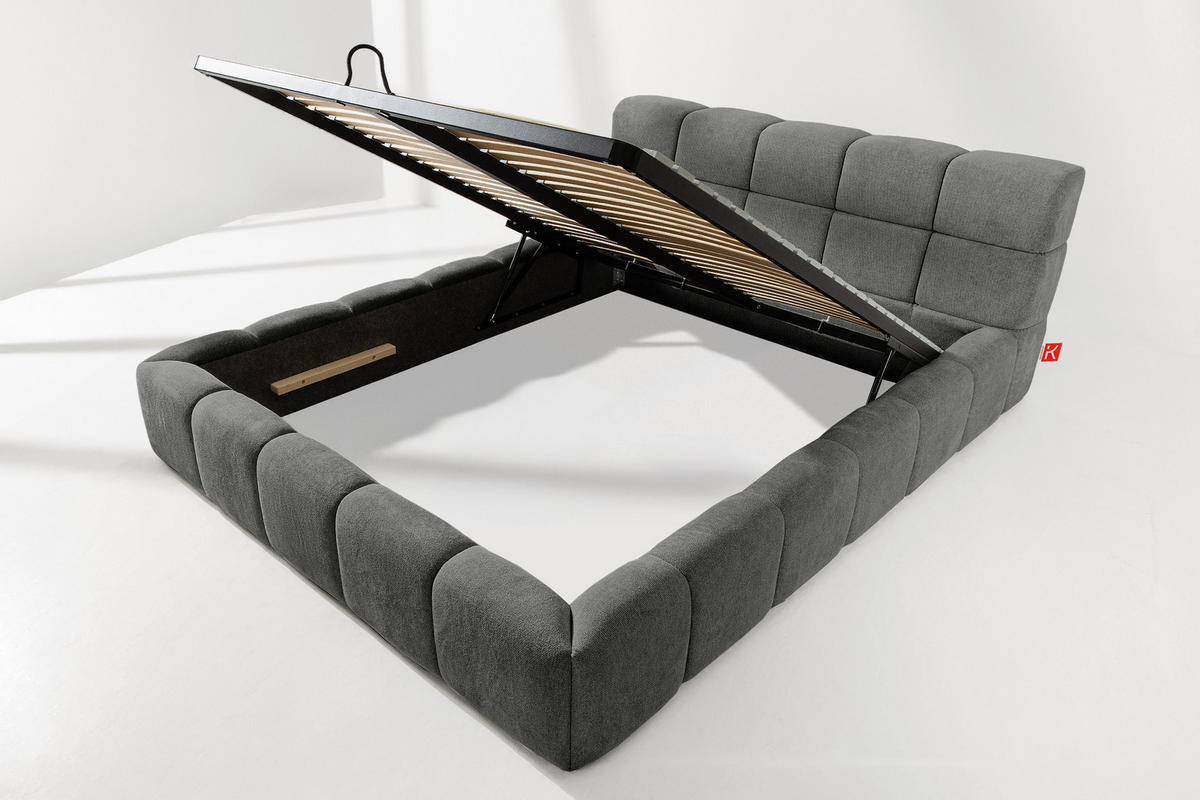 POLSTERBETT AERI 140/160/180/200 mit Rahmen und Bettkasten, grau - Grau, Holz/Holzwerkstoff (160/200cm) - KONSIMO®