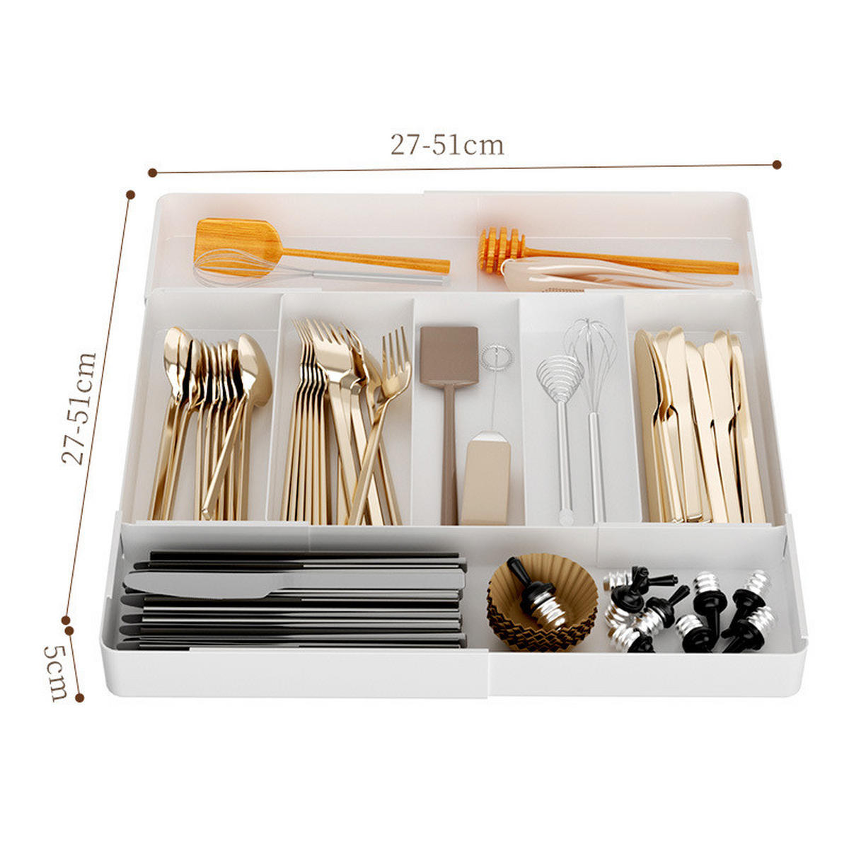 BESTECKEINSATZ,IN vier Richtungen Dehnbar, (27–51) cm × (27–51) cm, weiß - Weiß, Kunststoff (51/5/51cm) - Weltevree
