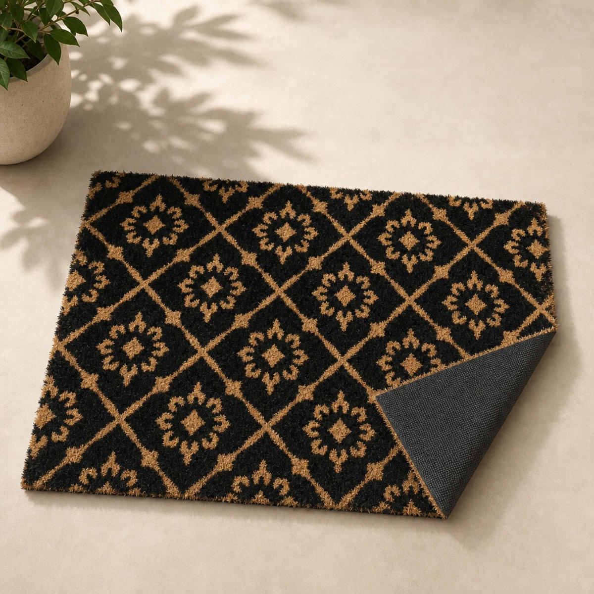 FUSSMATTE Natur Schwarz Kokosfaser rutschfest 60x40 cm - Schwarz, Kunststoff/Textil (60/40cm) - Relaxdays
