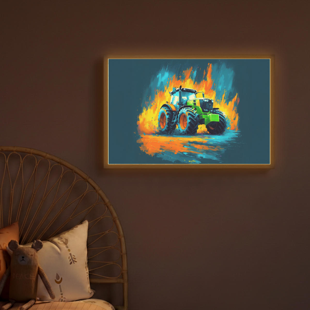DOBÍJECÍ NOČNÍ LAMPIČKA Abstrakt - Traktor - Zelený 60x40 cm - tmavě modrá, kompozitní dřevo (8/60/40cm) - OnlyWow