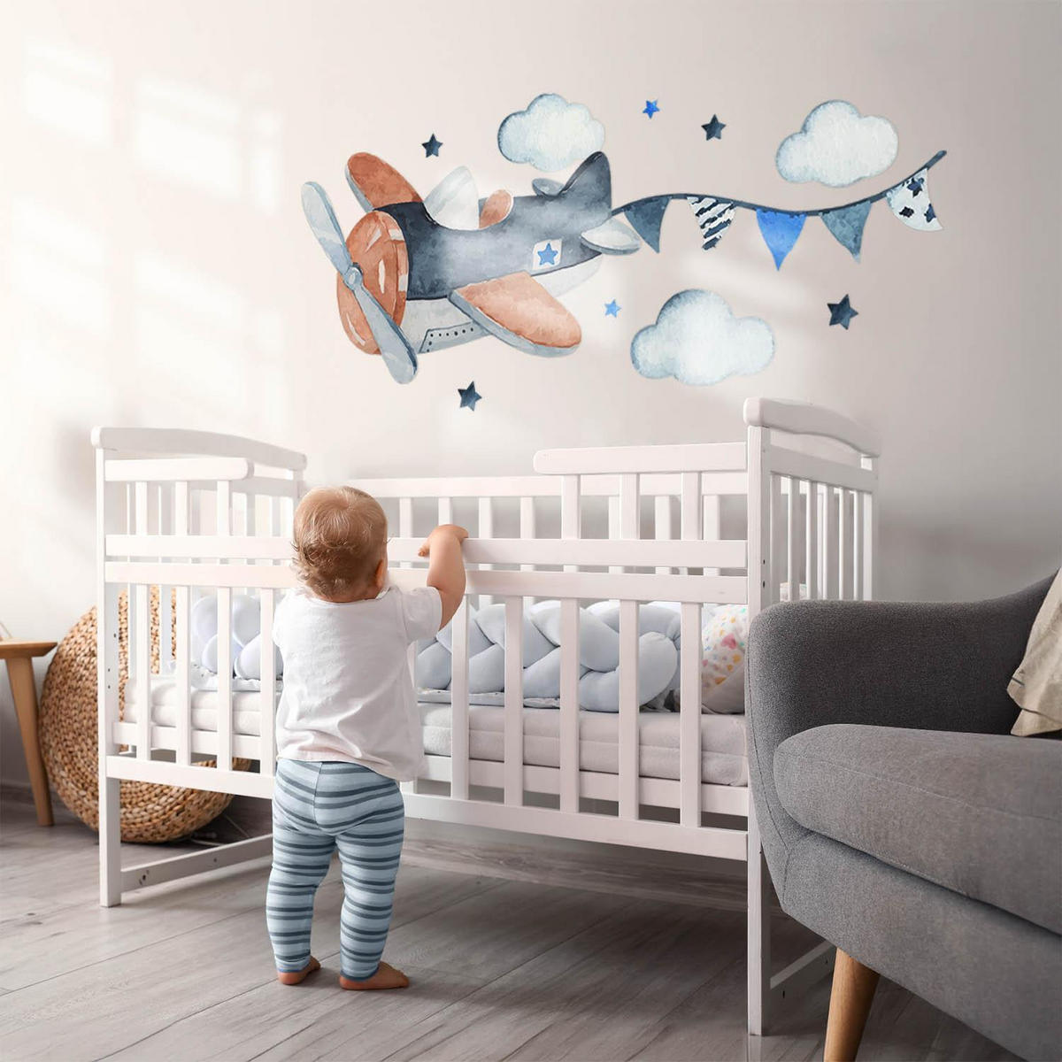 WANDAUFKLEBER 130x206cm - Pastellfarbenes Flugzeug - Multicolor, Kunststoff (130/206/0.1cm) - Wallfluent