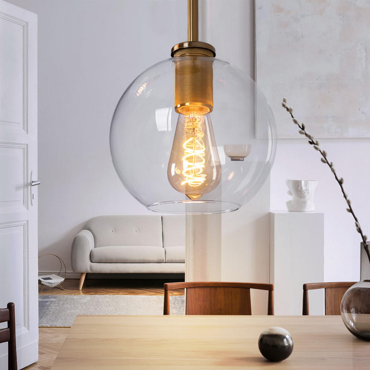 HÄNGELEUCHTE Metall Glas Klar Messing - Klar, Glas (20/20/120cm) - Globo Lighting