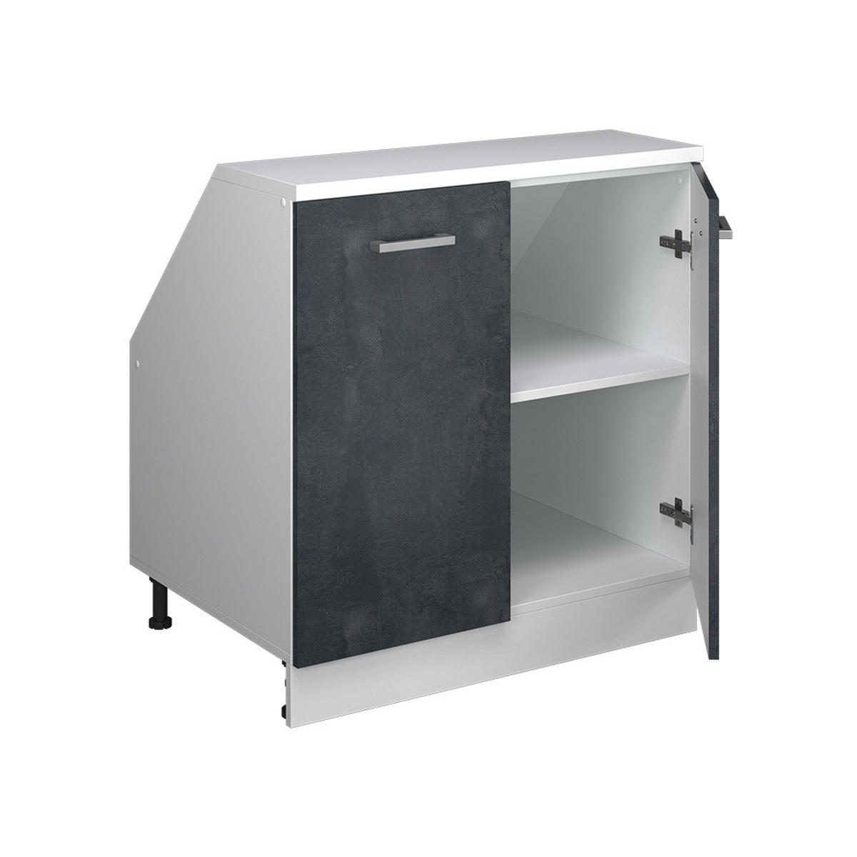 KUHINJSKI ORMAR ZA KOSINE KROVA R-Line Crni Beton 80 cm s 2 vrata, korpus ormara dubine 60 cm - bijela/crna, drvni materijal (80/83.8/60cm) - Vicco