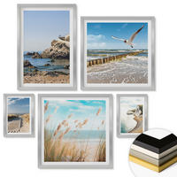 WANDBILDER 5er Set - 50x50 cm & 20x30 cm & 40x60 cm Silberner Rahmen - Tropische türkisfarbene Inseln - Silberfarben, Kunststoff (40/60cm) - ArtPrintCave