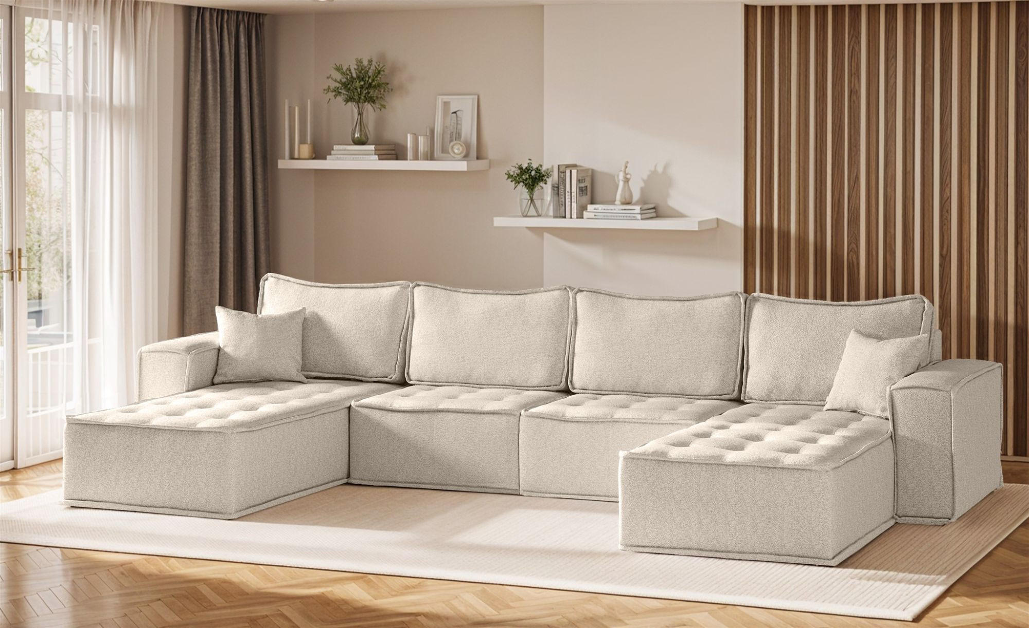 WOHNLANDSCHAFT Sande In Alpine - Beige, Holzwerkstoff/Textil (372/85/192cm) - Fun Möbel