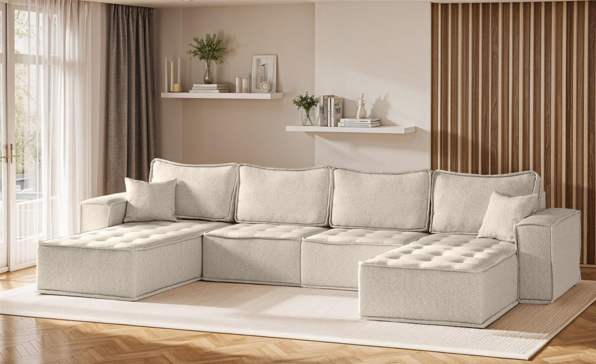 WOHNLANDSCHAFT Sande In Alpine - Beige, Holzwerkstoff/Textil (372/85/192cm) - Fun Möbel
