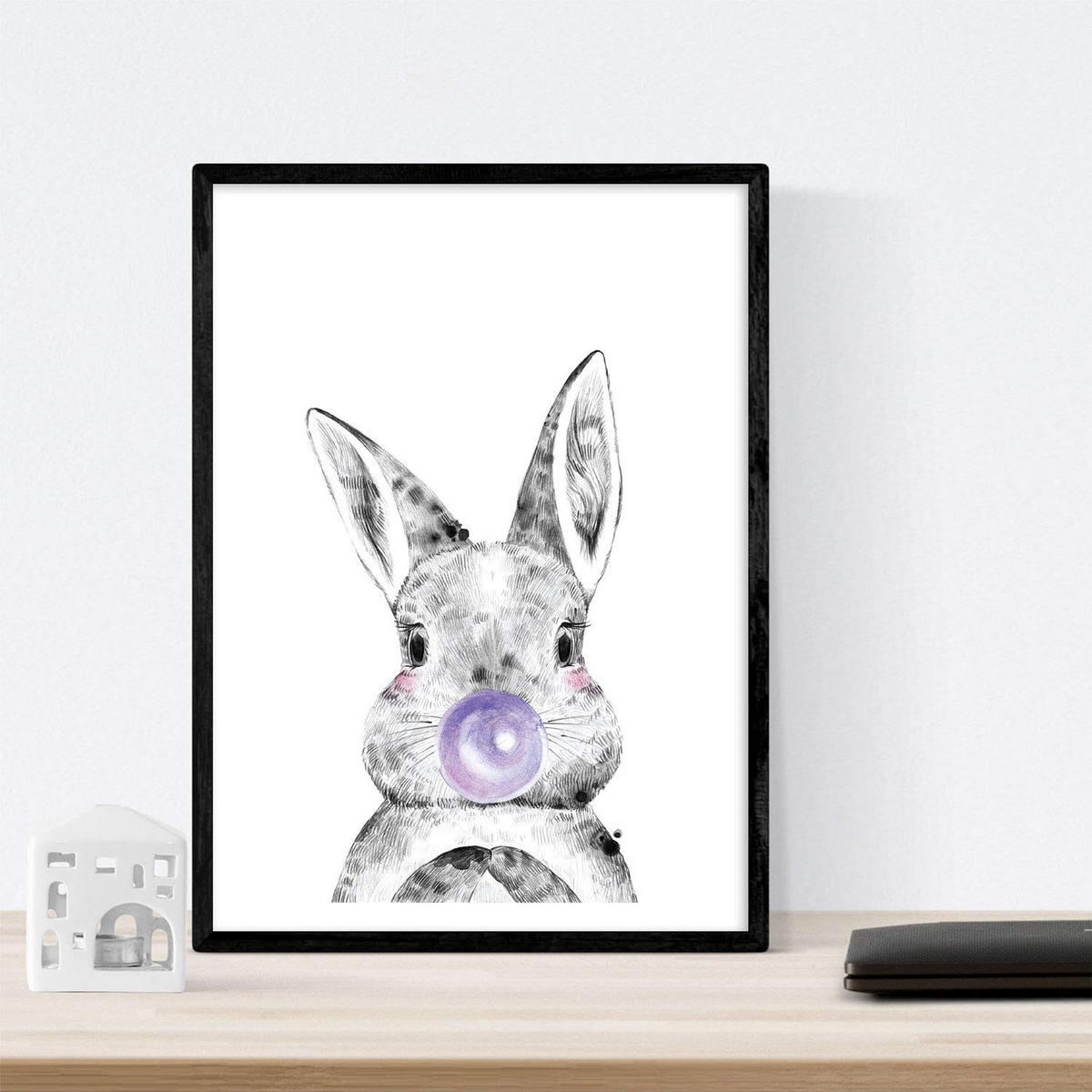 POSTER Set Mit 6 Tiere Babys Mit Kaugummi Kaninchenkuh Fuchs Pferd Bär Flamme - Klar, Papier (29/3cm) - Nacnic