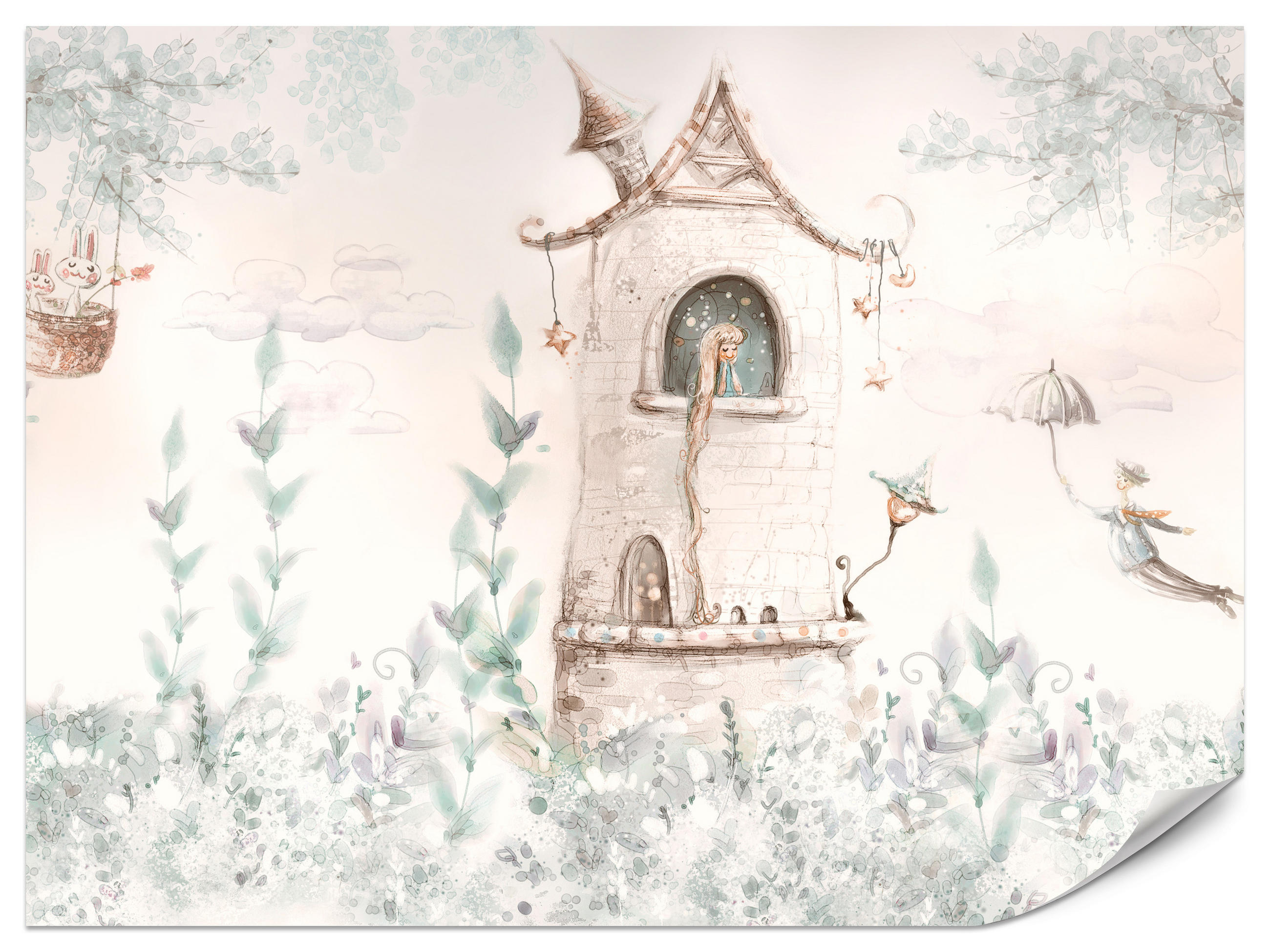 FOTOTAPETE für Kinderzimmer Die Prinzessin im Turm Märchen Pflanzen 300x210 - Beige, Papier (300/210cm) - Muralo