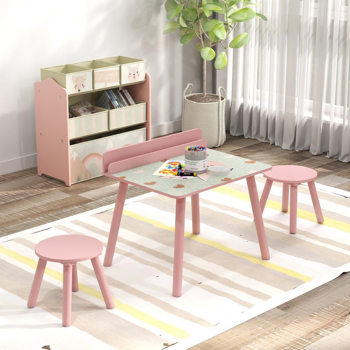 KINDERSITZGRUPPE DE-17522 integrierter Bücherhalter mit Bärenmotiv Rosa - Pink, Holzwerkstoff (48/53.5/60cm) - ComfortXL