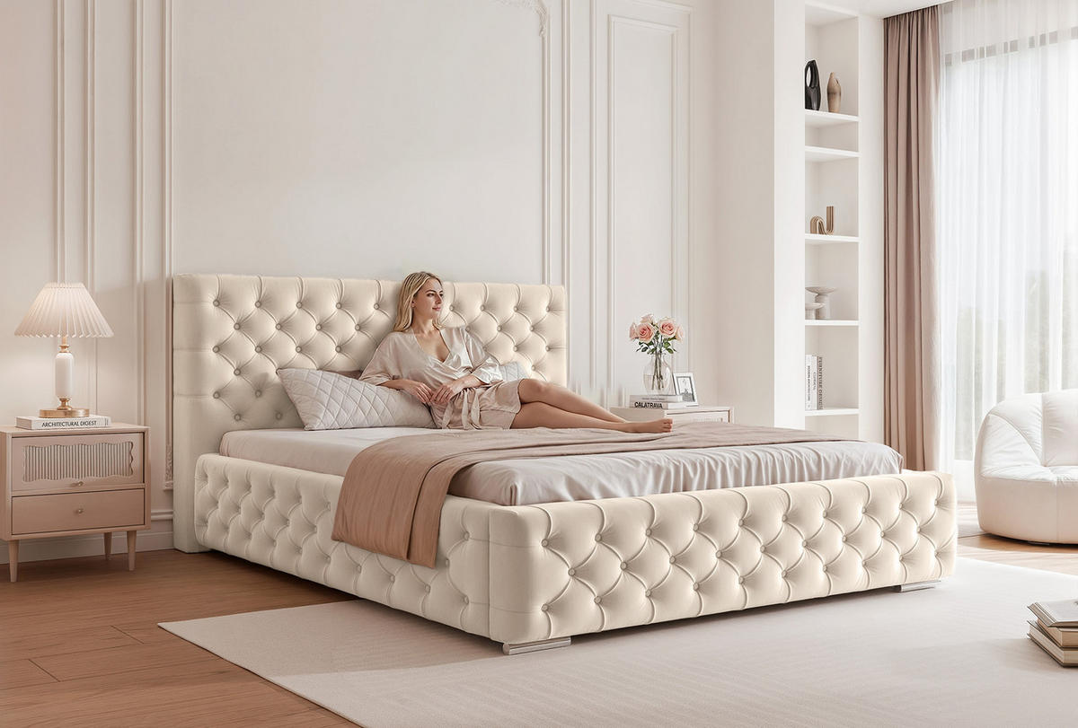 POLSTERBETT CALLIA 200x200 cm, Creme - Creme, Textil (200/200cm) - Fedve