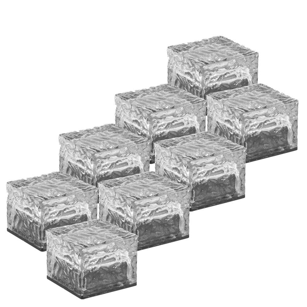 LED AUSSENLEUCHTE ICE CUBE RGB Solar Eiswürfel Weiß 8er Set - Klar, Glas (7/7/5.3cm)