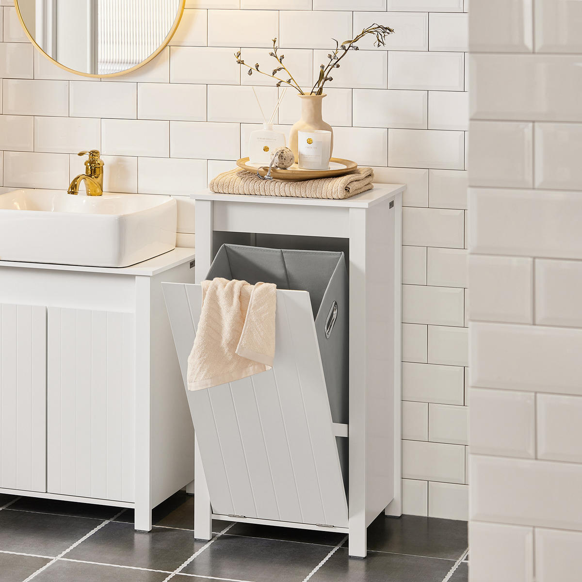 WÄSCHESCHRANK mit Wäschesack Weiß - Weiß, Holzwerkstoff (45/86/35cm) - SoBuy