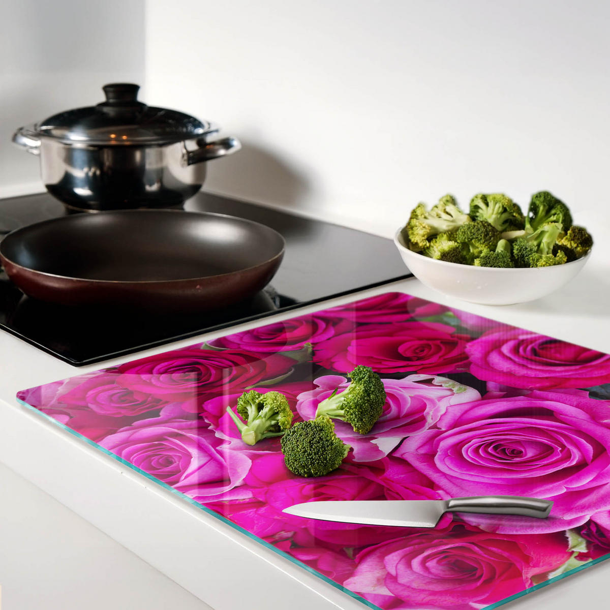GLASPLATTE 60x52 cm Rosenstrauß - Pink, Glas (60/0.4/52cm) - TULUP